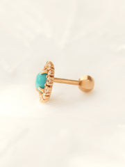 14K Gold Turquoise Stone Cartilage Earring 18G16G