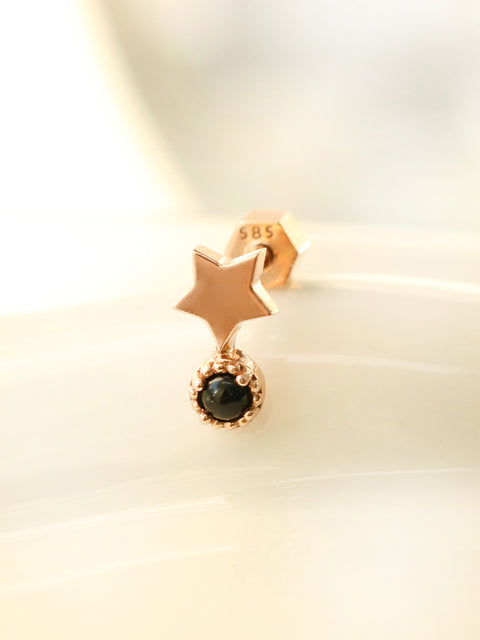 14K Gold Bling Black Onyx Star Cartilage Earring 18g
