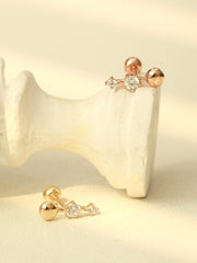 14K Gold Ball Cubic Bar Cartilage Piercing Earring 20G18G16G