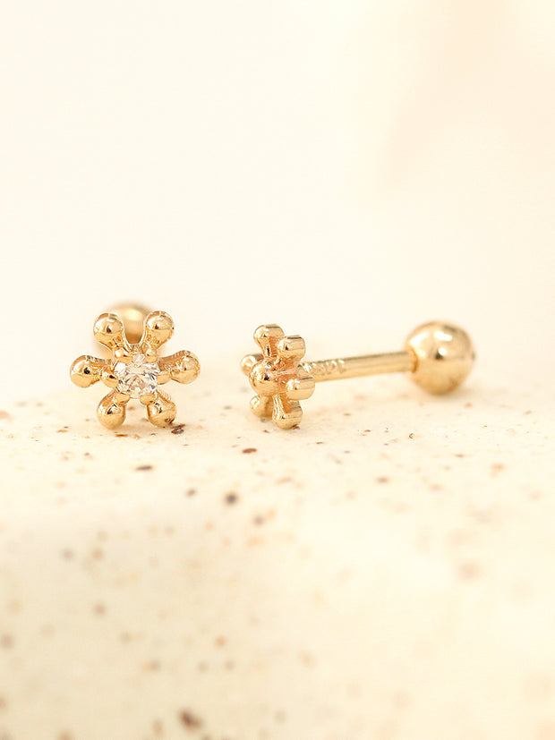 14K Gold Point Ball Flower Cartilage Earring 18G16G