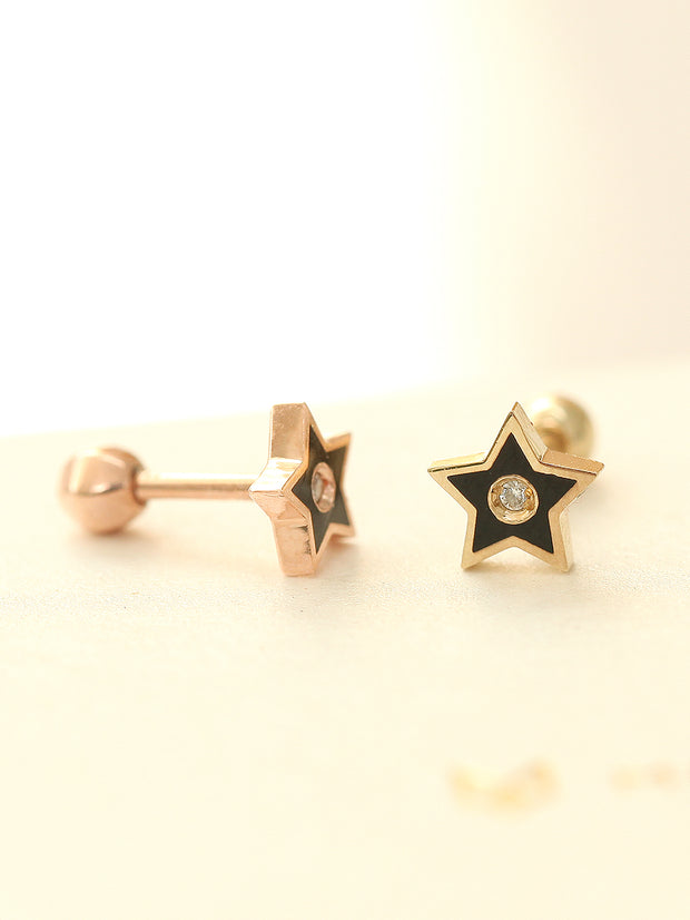 14K Gold Enamel Cubic Star Cartilage Earring 18G16G