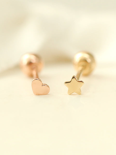 14K gold Tiny Heart Star Moon cartilage earring 20g