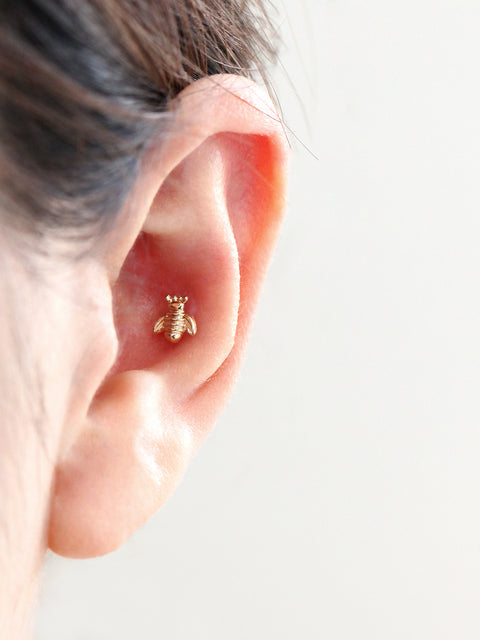 14K Gold Bee Cartilage Earring 18g16g
