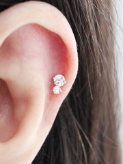 14K Gold double cz Cartilage earring 20g