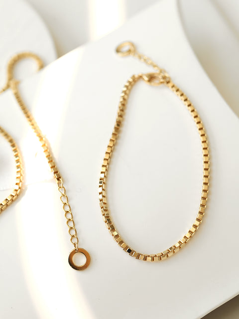 14K Gold Box Chain Anklet