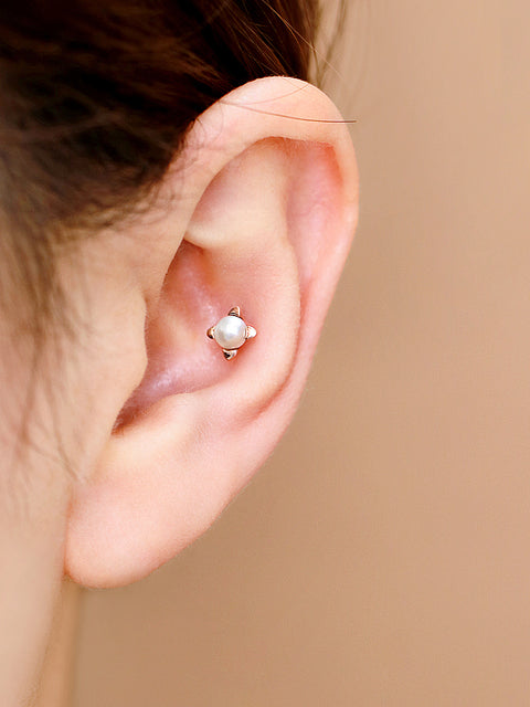 14K Gold Pearl Cartilage Earring 18G16G