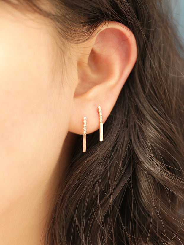 14K Gold Bubble Cubic Long Stick Cartilage Earring 20G18G16G