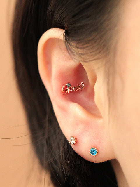 14K Gold Blue Dia Sweet Cartilage Earring 18G16G