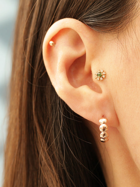 14K Gold Bubble Cutting Hoop Earring