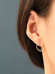 14K Gold Blue Diamond Crescent Earring