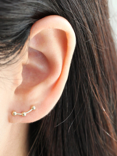 14K gold Triple Ball cartilage earring 18g16g
