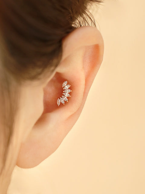 14K Gold Rainbow Tiara Cartilage Earring 18G16G