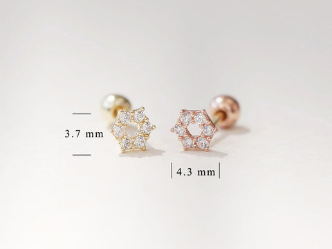 14K gold Cubic Hexagon cartilage earring 20g