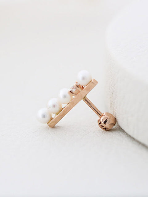 14K Gold Stick Pearl Cartilage Earring 18G