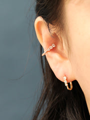 14K Gold 3 Cubic Hoop Earring
