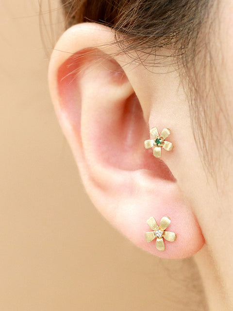 14K Gold Flower Cartilage Earring 18G16G