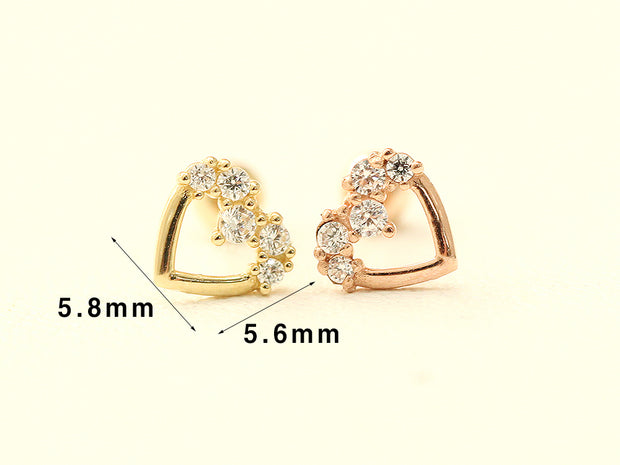 14K gold Heart Cubic cartilage earring 20g