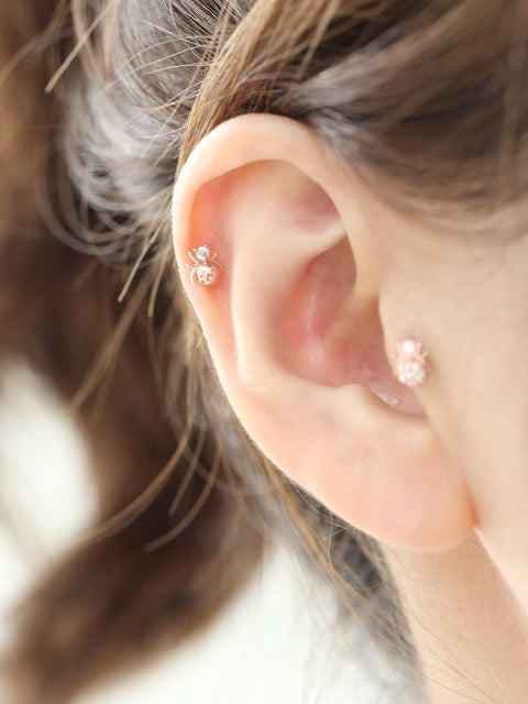 14K gold Mini Spider cartilage earring 20g
