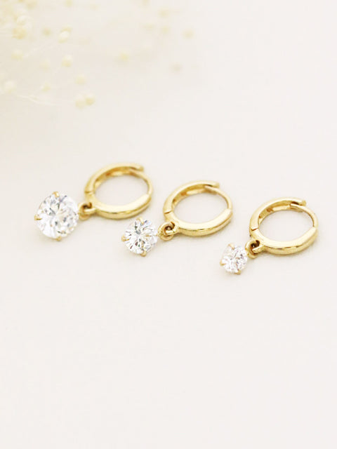 14K Gold Cubic Hoop Earring