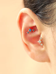 14K Gold Triple Edge Star Cartilage Earring 18G16G
