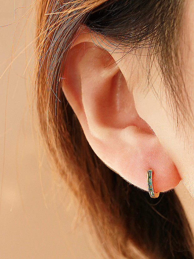925 Silver Emerald Cubic Hoop Earring