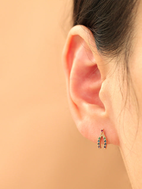 14K Gold Wish Bone Cartilage Earring 18G16G