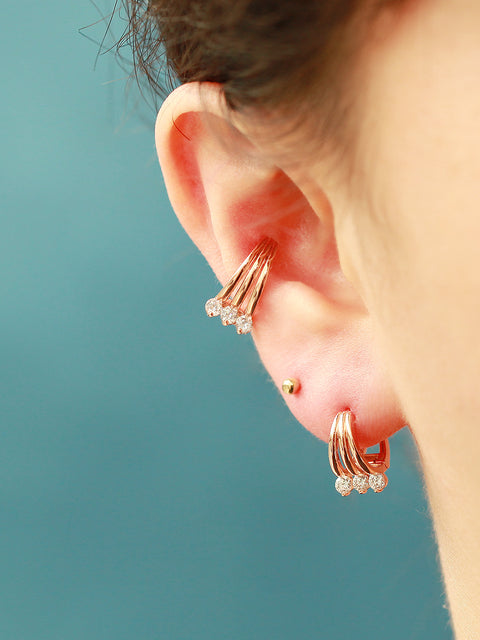 14K Gold Triple Line Cubic Cartilage Hoop Earring