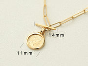 14K Gold Elizabeth Coin Square Chain Necklace
