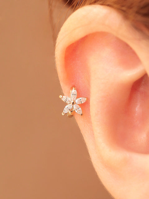 14K Gold Double Flower Hoop Earring