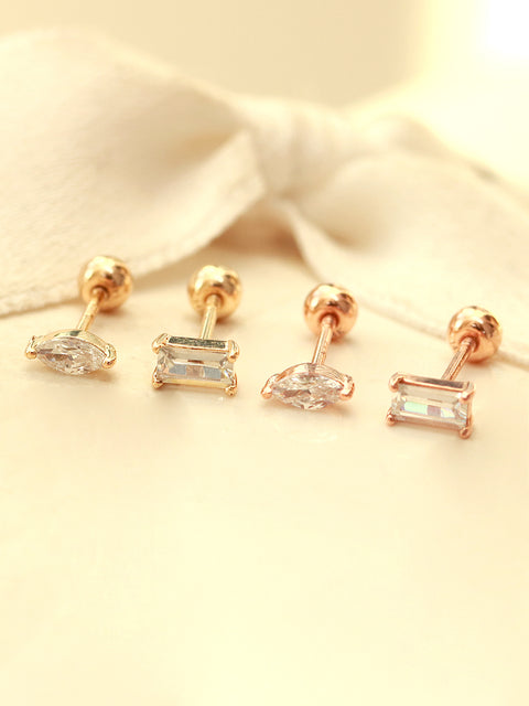 14K gold Mini Oval / Square Cubic cartilage earring 20g