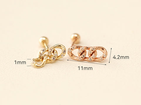 14K Gold Drop Cubic Chain Cartilage Earring 20G