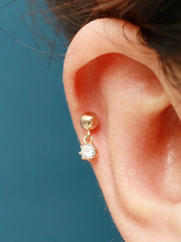 14K Gold Cubic Ball Drop Cartilage Earring 20G