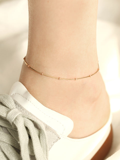 14K Gold One Line Mini Ball Snake Anklet Bracelet