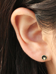 14K gold Black Star Moon cartilage earring 20g