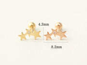 14K gold Triple Star Cubic Cartilage Earring 20G