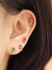 14K Gold Colorful Cactus Cartilage Earring 18G16G