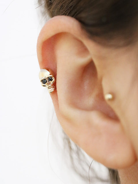 14K gold Skull Cubic Cartilage Earring 18G16G