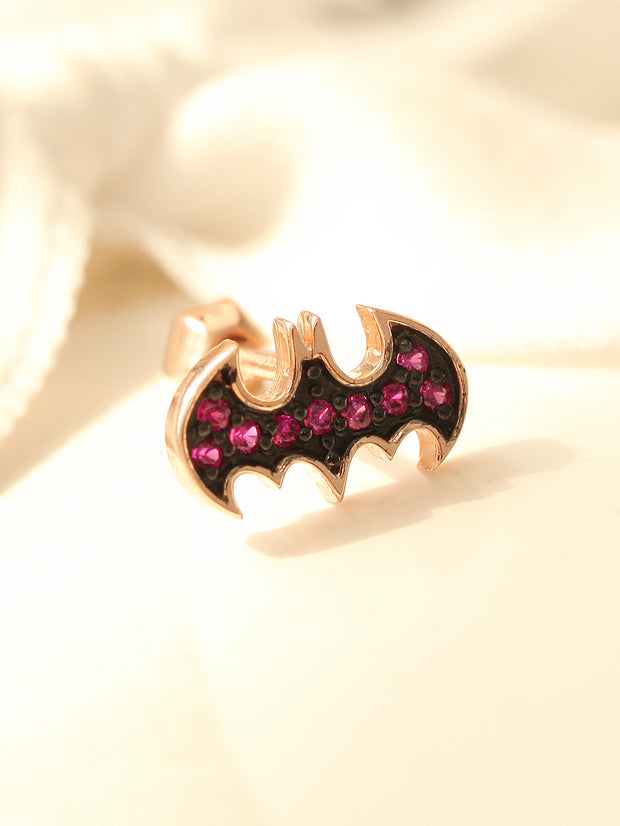 14K Gold Ruby Bat Cartilage Earring 18G16G