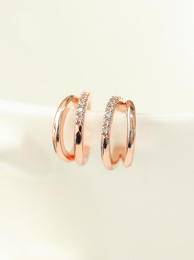 925 Silver 2 Line Cubic Hoop Stud Earring