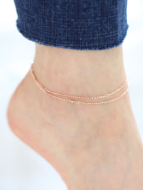 14K Gold Cutting Ball Layered Anklet