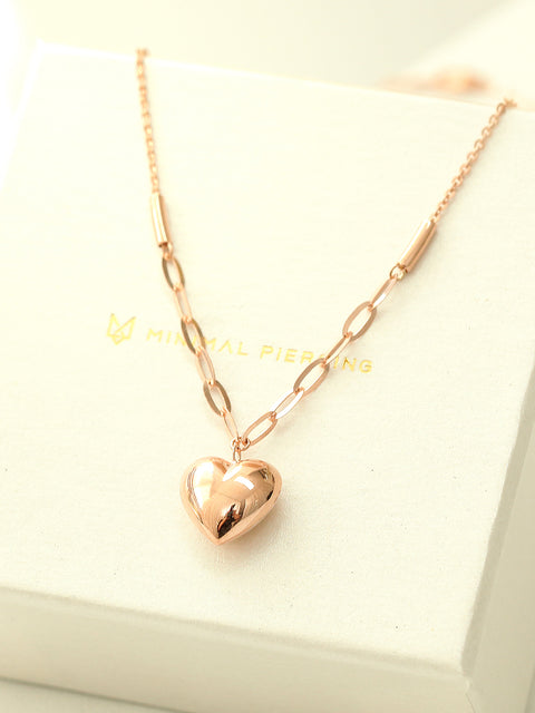 14K Gold Lovely Heart Chain Necklace