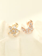 14K gold Mini Volume Cubic Moon & Star cartilage earring 20g
