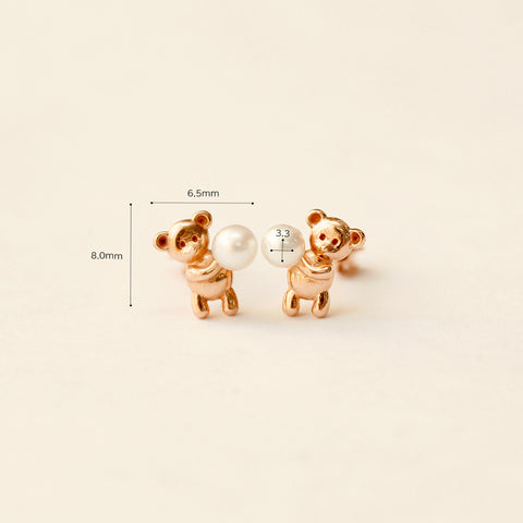 14K Gold Pearl Bear Cartilage Earring 18G16G
