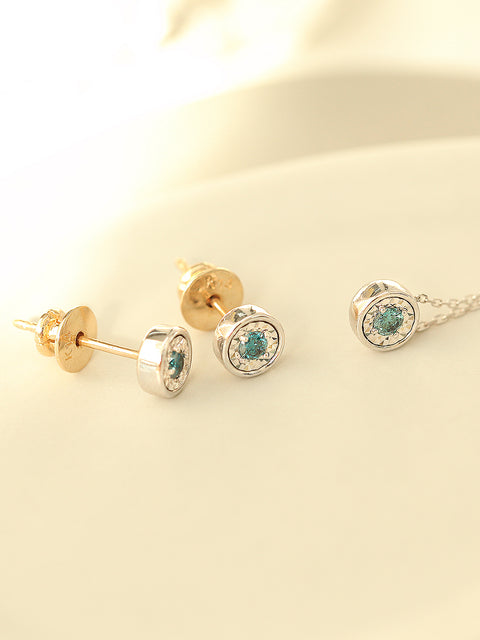 14K Gold White Blue Diamond Earring