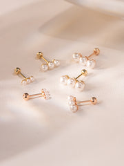 14K Gold Triple Pearls Stick Cartilage Earring 20G18G16G