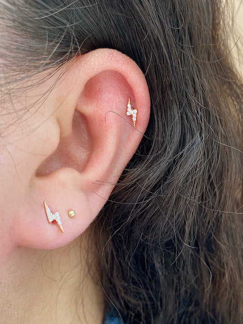 14K gold Cubic Lightning cartilage earring 20g
