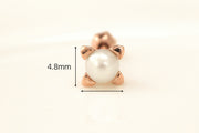 14K Gold Square Point Pearl Cartilage Earring 18G16G