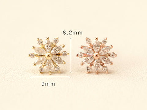 14K Gold Crystal Snow Cubic Cartilage Earring 20G