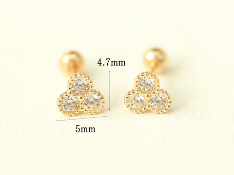 14K gold Bubble Triple Cubic cartilage earring 20g