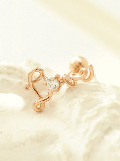 14K gold Cubic Love cartilage earring 20g
